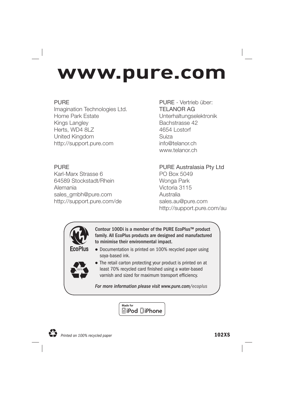Pure Acoustics Contour 100Di User Manual | Page 80 / 80
