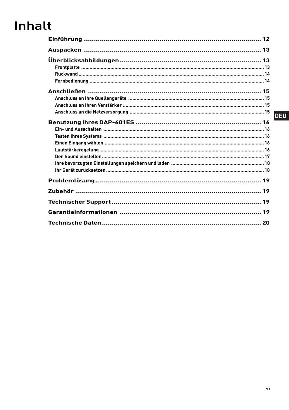 Inhalt | Pure Acoustics DAP-601ES User Manual | Page 13 / 36