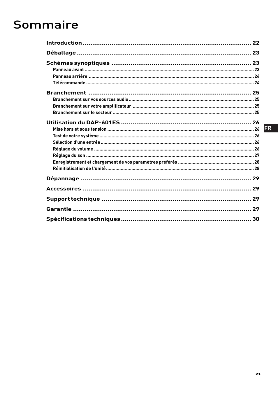 Sommaire | Pure Acoustics DAP-601ES User Manual | Page 23 / 36