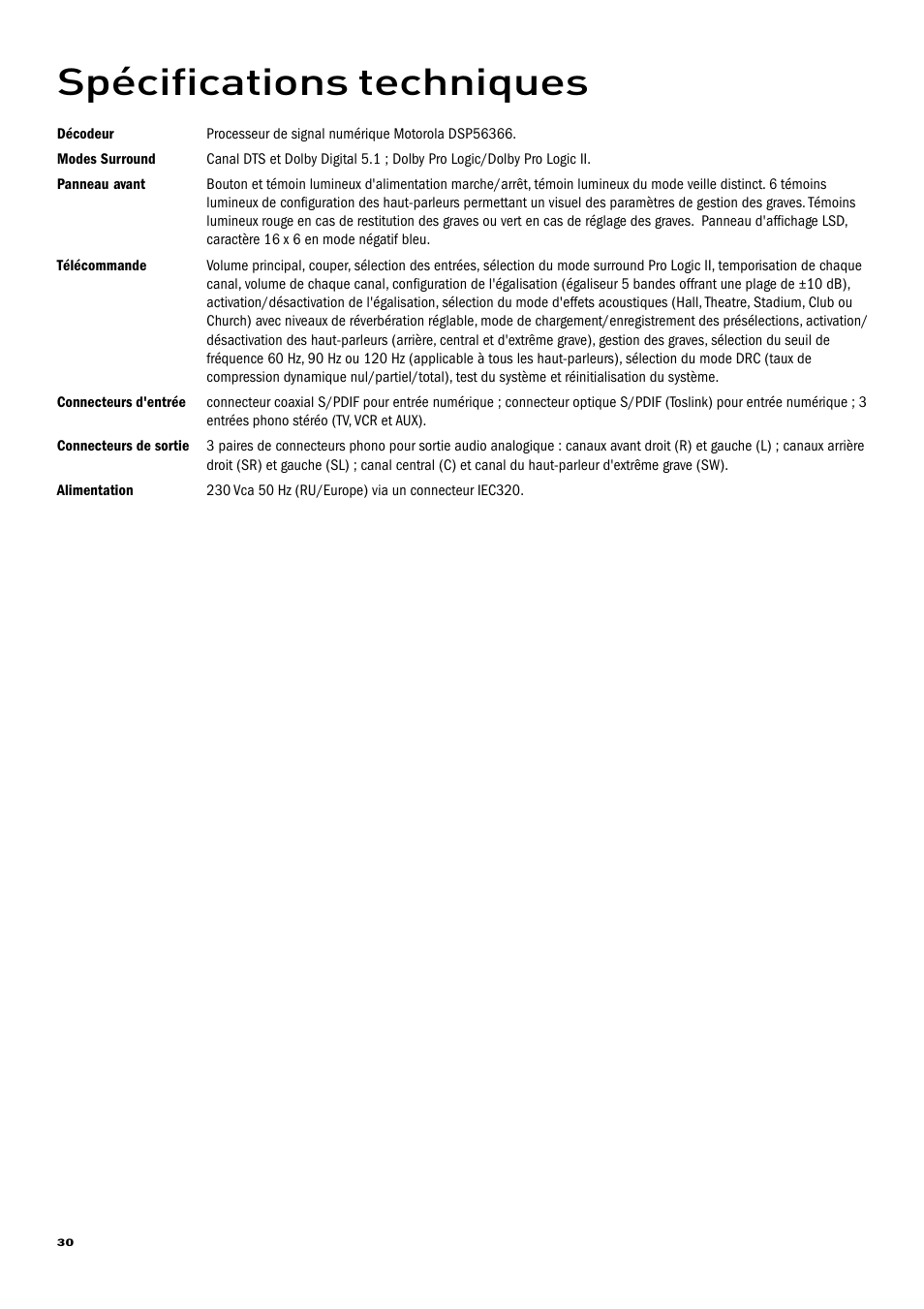 Spécifications techniques | Pure Acoustics DAP-601ES User Manual | Page 32 / 36