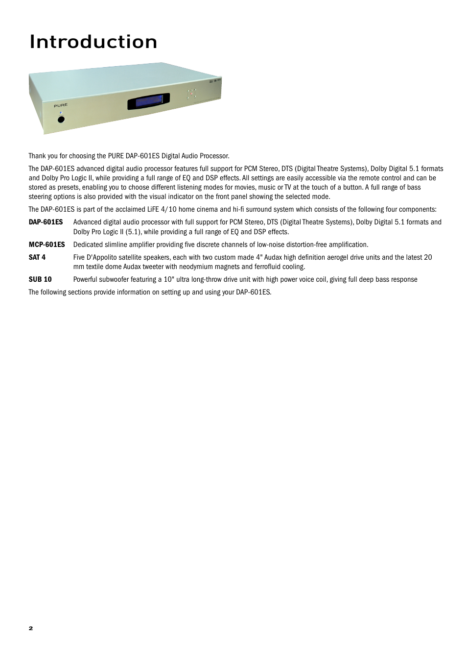 Introduction | Pure Acoustics DAP-601ES User Manual | Page 4 / 36
