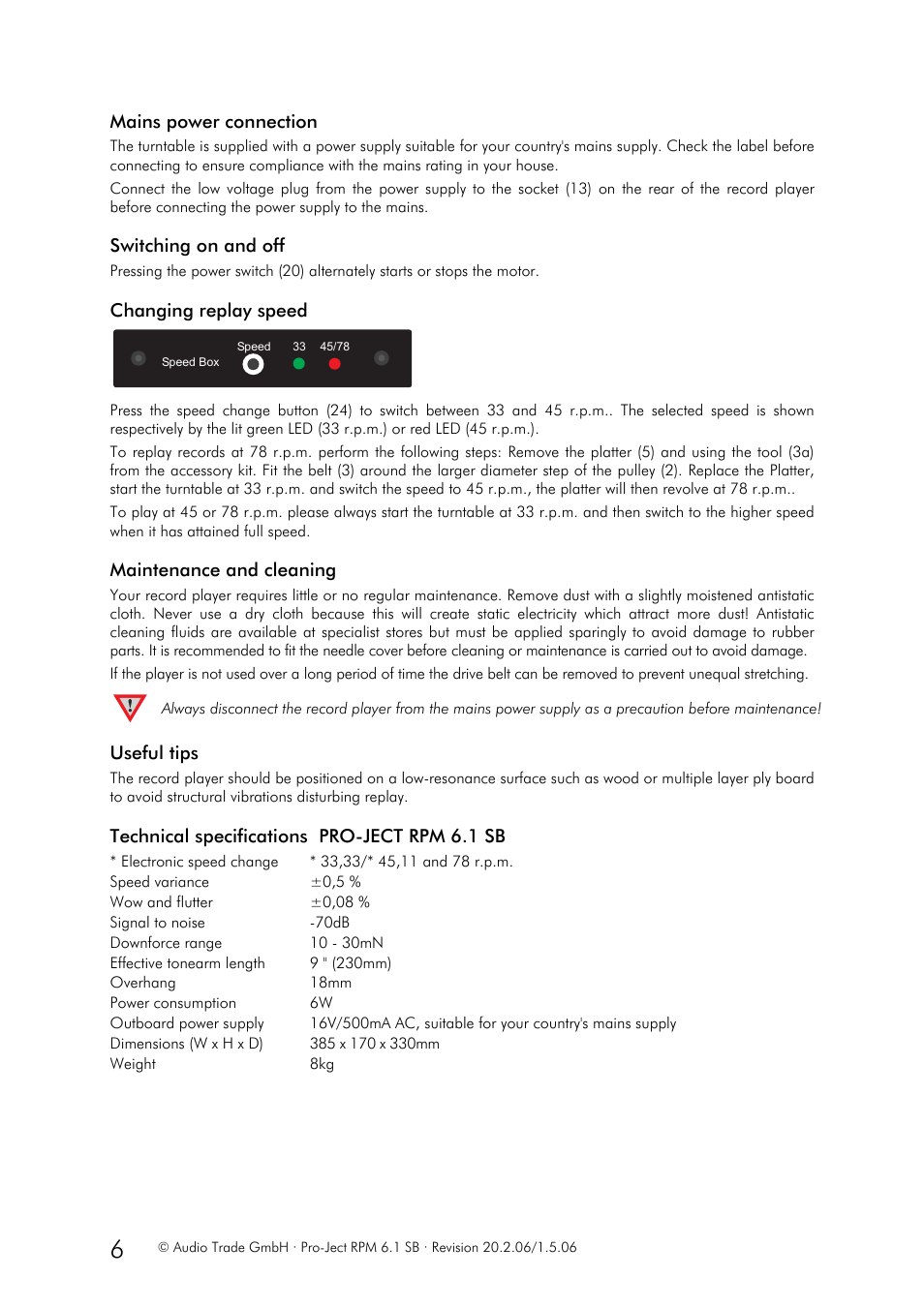 Pro-Ject Audio Systems RPM 6.1 SB User Manual | Page 6 / 9