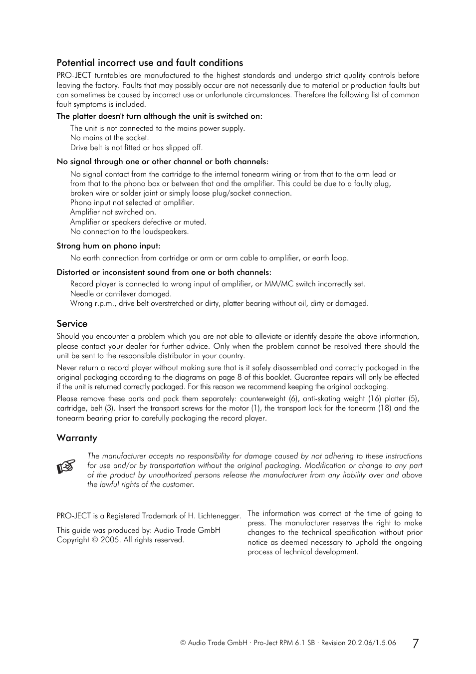 Pro-Ject Audio Systems RPM 6.1 SB User Manual | Page 7 / 9