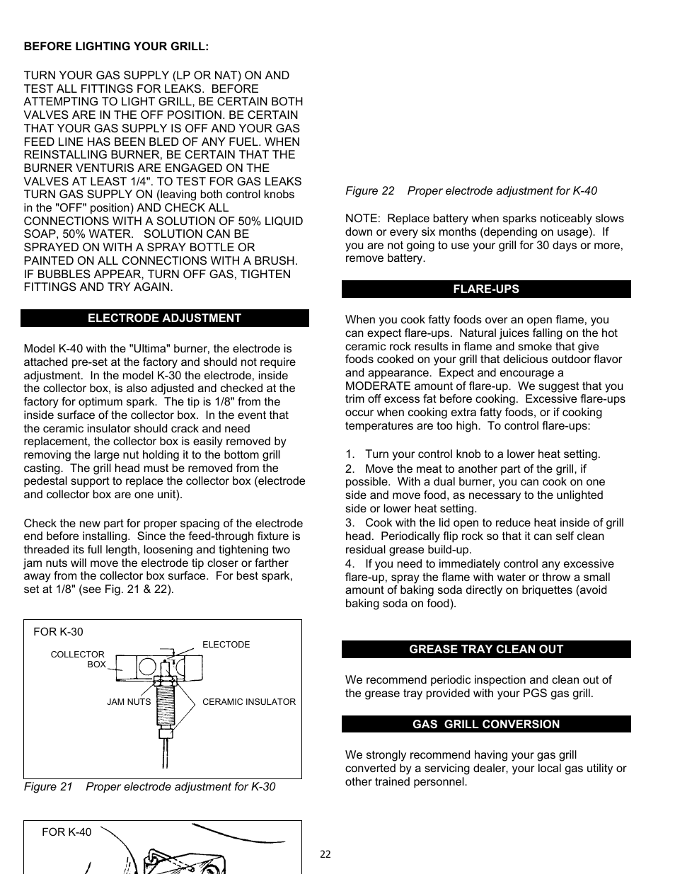 Figure 21 proper electrode adjustment for k-30, Figure 22 proper electrode adjustment for k-40 | PGS K-40 User Manual | Page 22 / 25