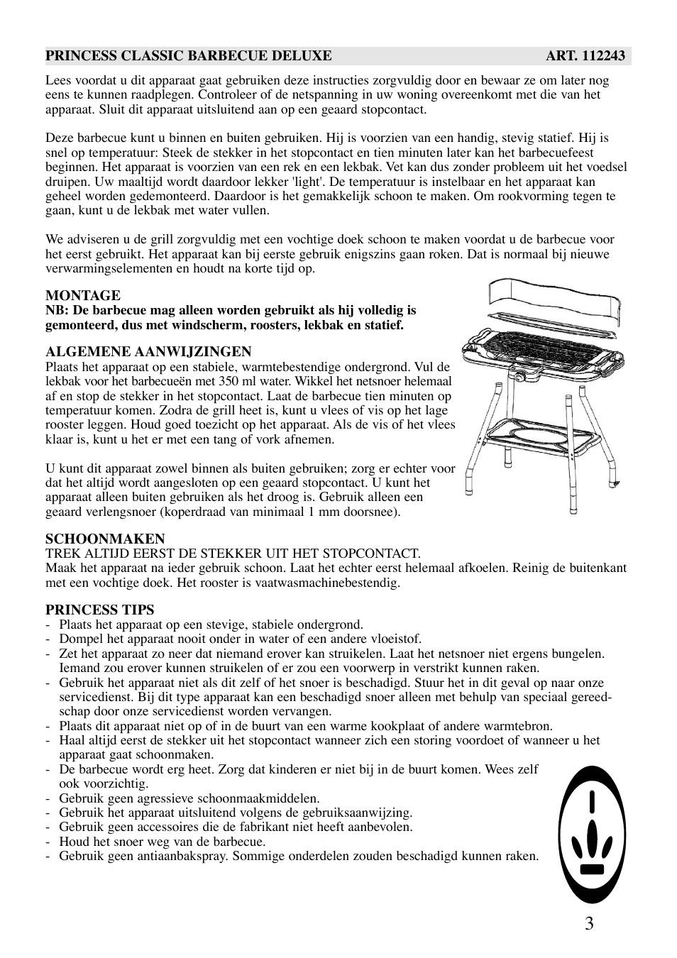 Princess Household Appliances BV Princess Classic Barbecue Deluxe 112243 User Manual | Page 3 / 16