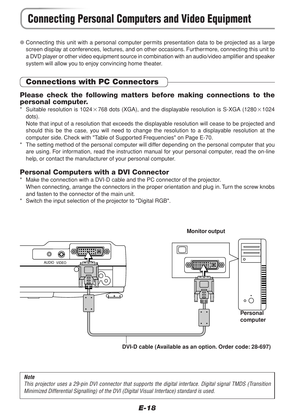 Connecting personal computers and video equipment, Connections with pc connectors | PLUS Vision V-1100Z User Manual | Page 18 / 72