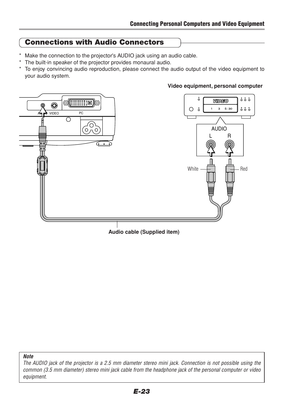 Connections with audio connectors, E-23 | PLUS Vision V-1100Z User Manual | Page 23 / 72