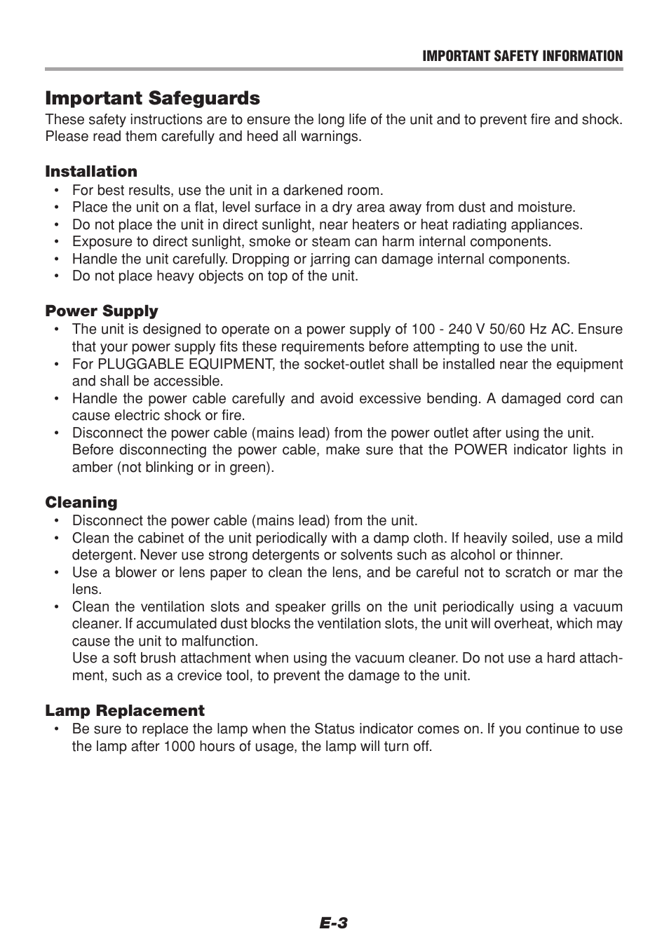 Important safeguards | PLUS Vision V-1100Z User Manual | Page 3 / 72