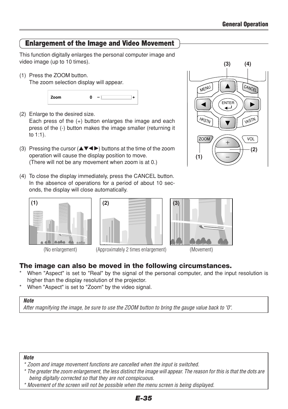 Enlargement of the image and video movement, E-35 | PLUS Vision V-1100Z User Manual | Page 35 / 72