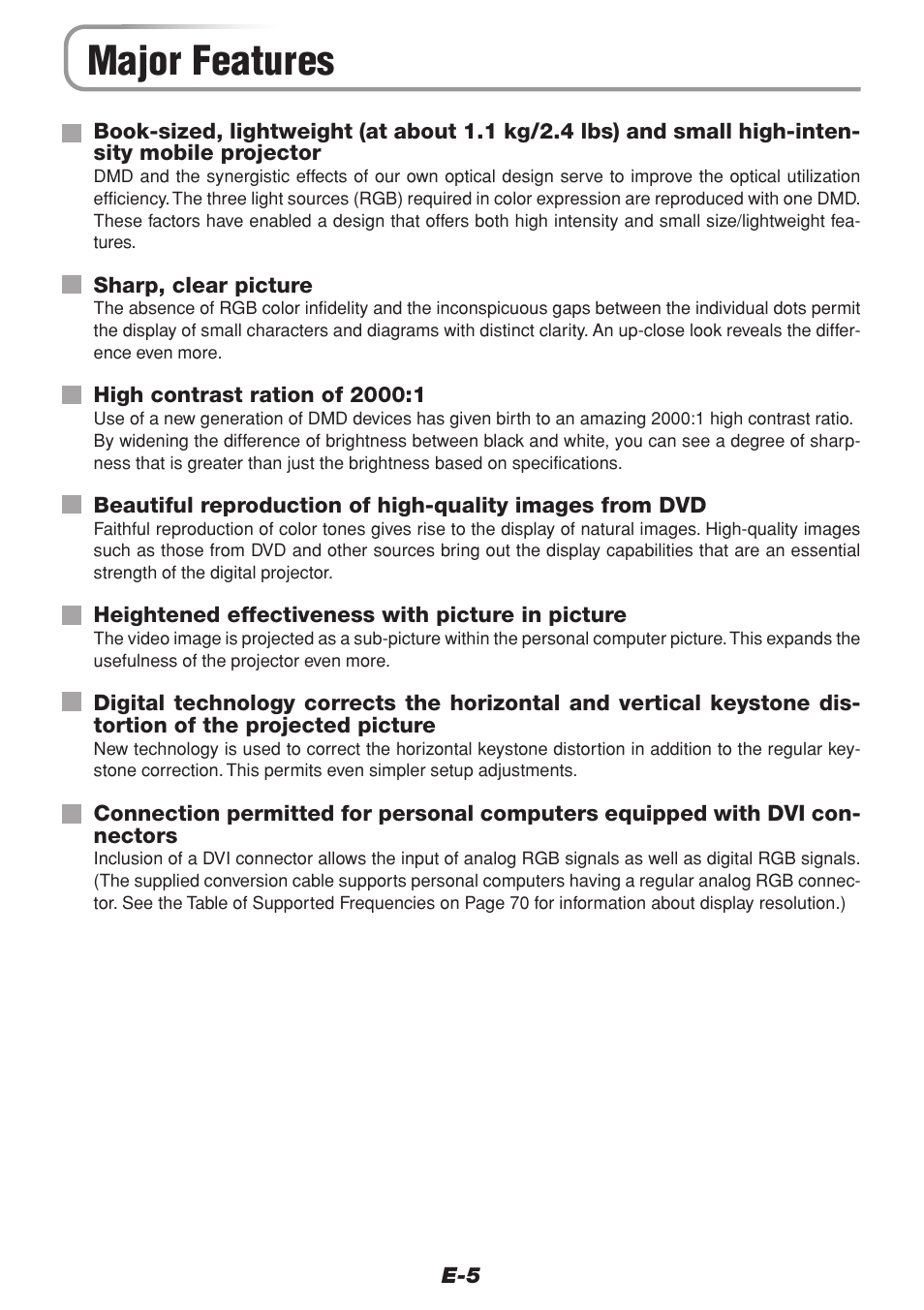 Major features | PLUS Vision V-1100Z User Manual | Page 5 / 72