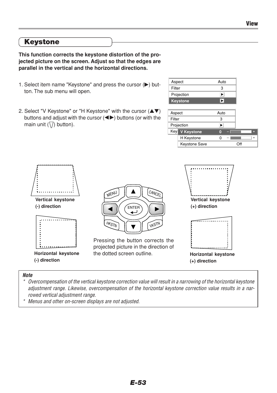 Keystone, E-53, View | PLUS Vision V-1100Z User Manual | Page 53 / 72