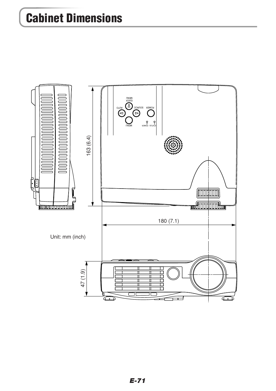 Cabinet dimensions, E-71 | PLUS Vision V-1100Z User Manual | Page 71 / 72