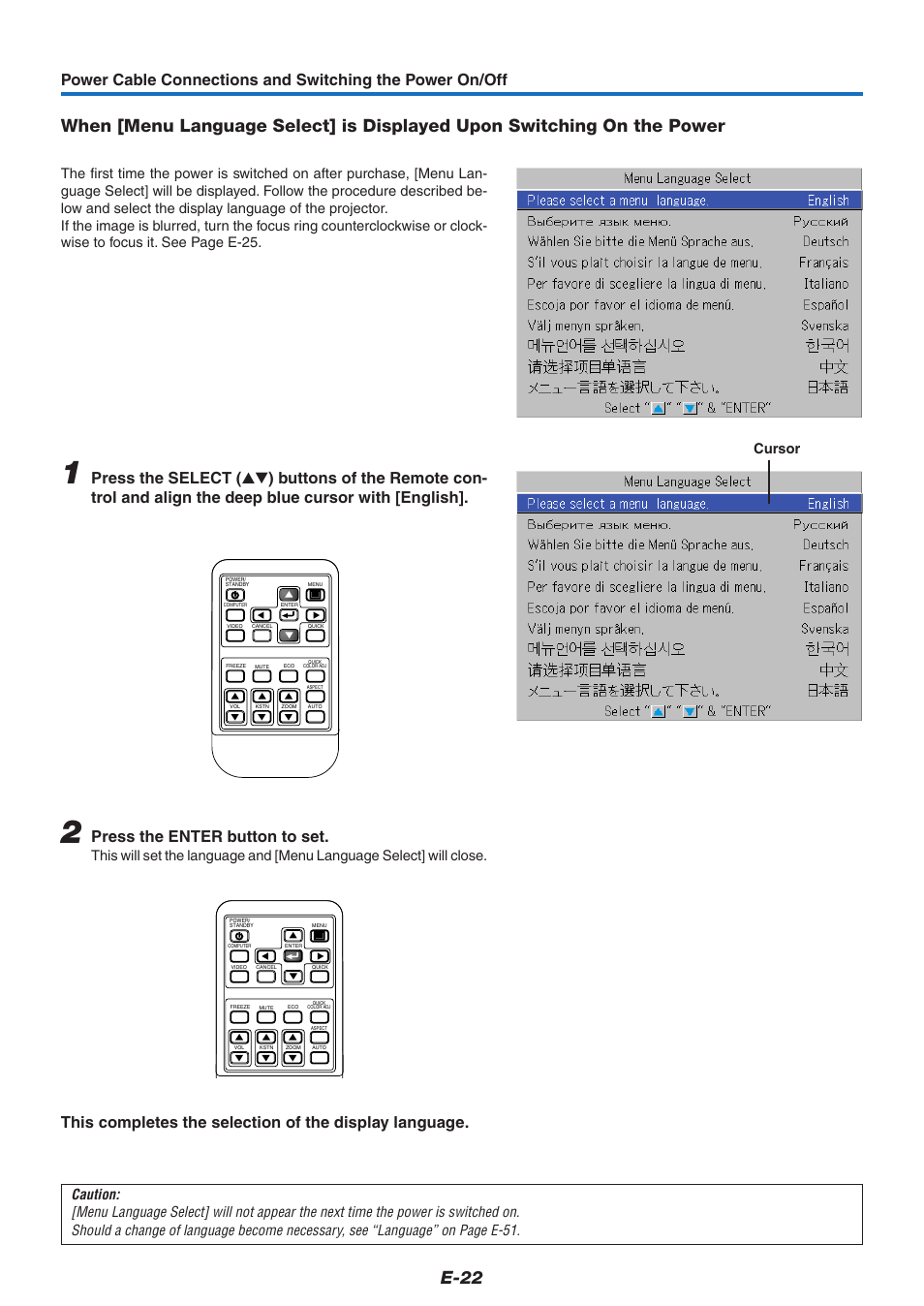 Press the enter button to set, Cursor | PLUS Vision KG-PS125X User Manual | Page 23 / 67
