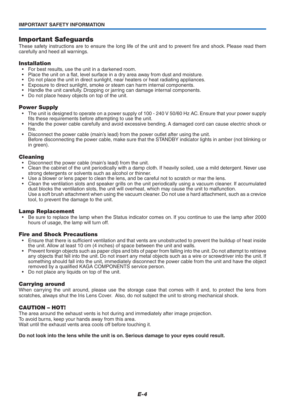 Important safeguards | PLUS Vision KG-PS125X User Manual | Page 5 / 67