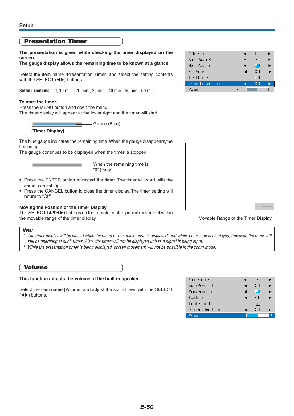 Presentation timer, Volume | PLUS Vision KG-PS125X User Manual | Page 51 / 67