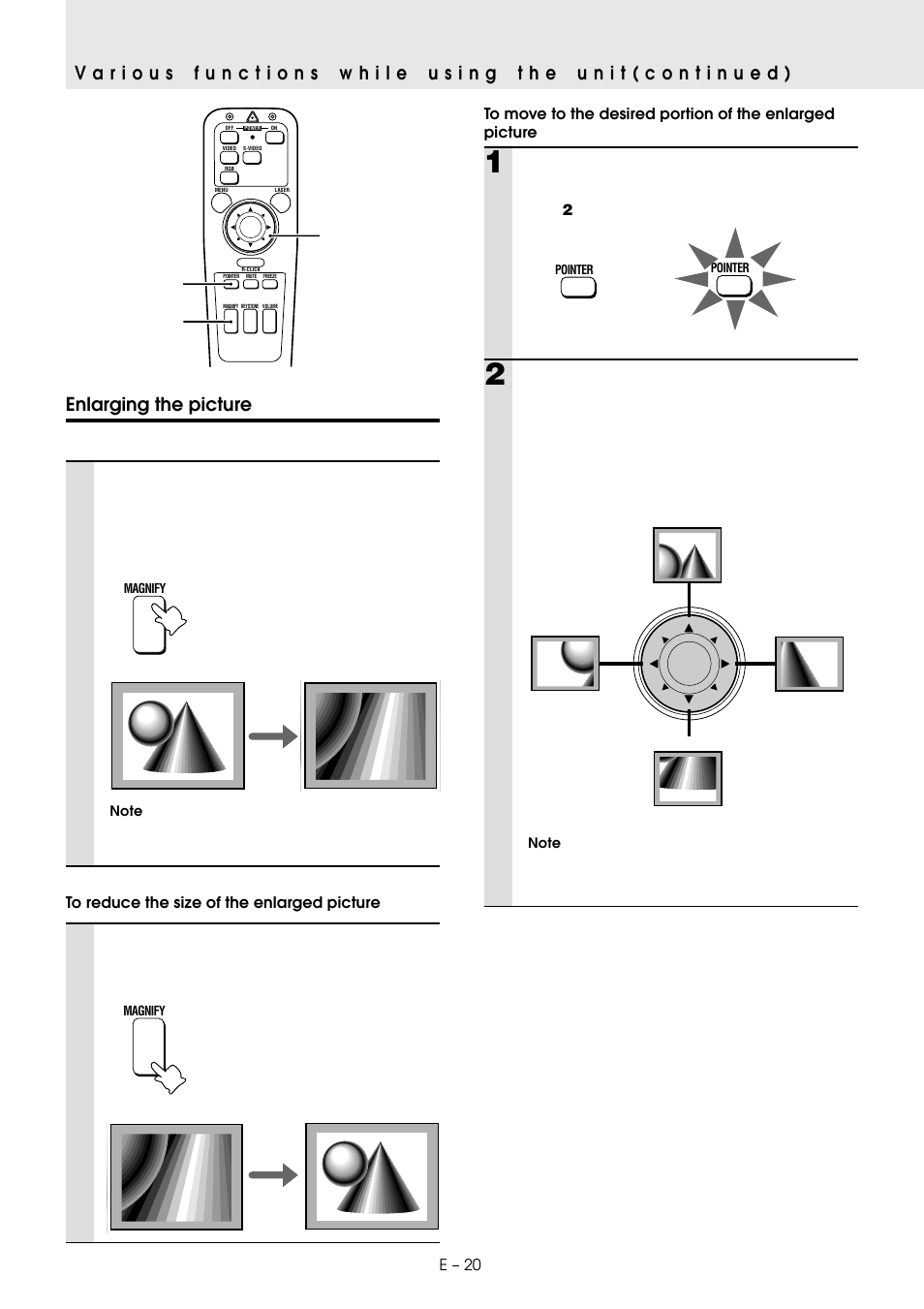 Press magnify, Press pointer, E – 20 | PLUS Vision U2-1130 User Manual | Page 22 / 39