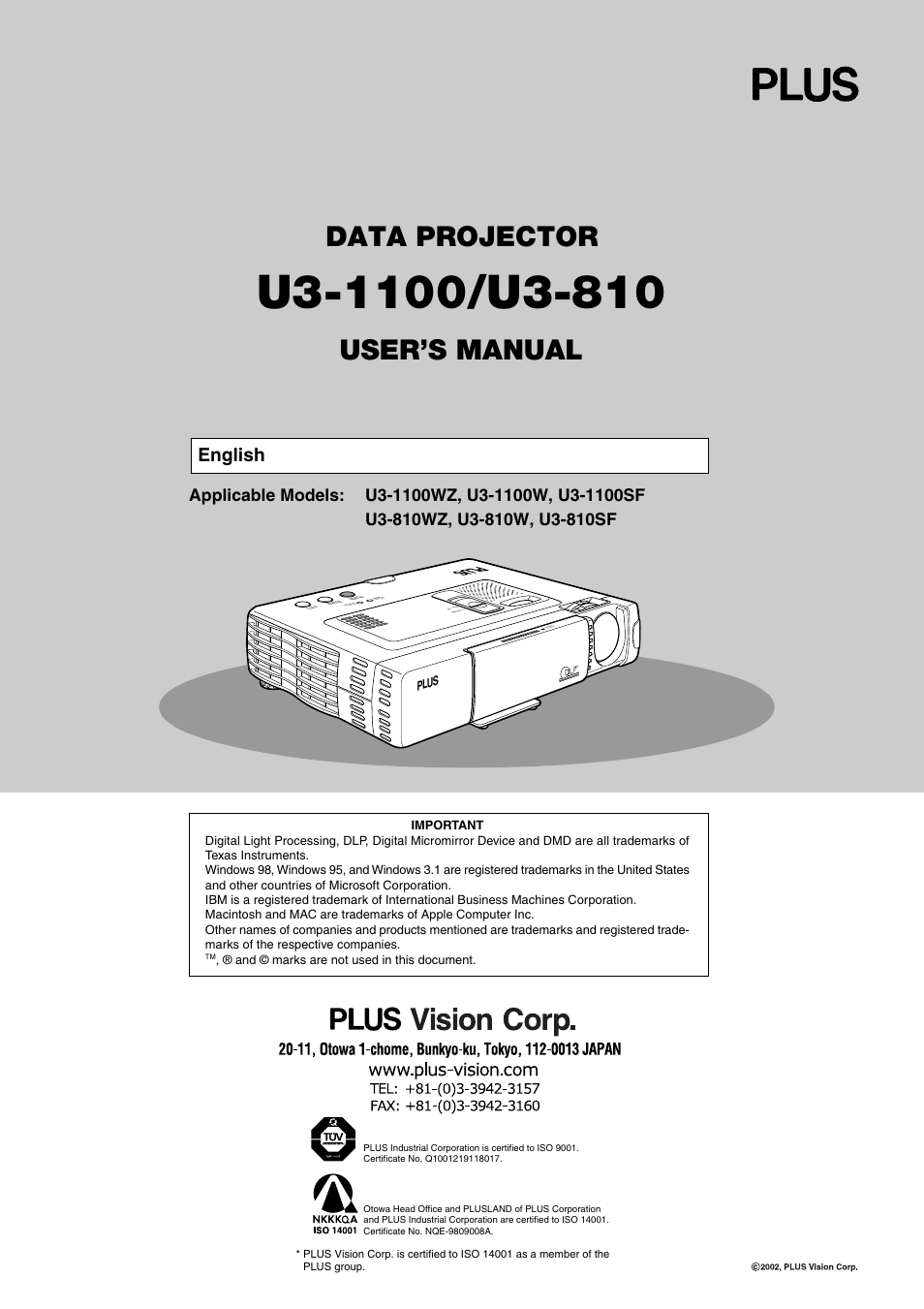 PLUS Vision U3-810SF User Manual | 39 pages