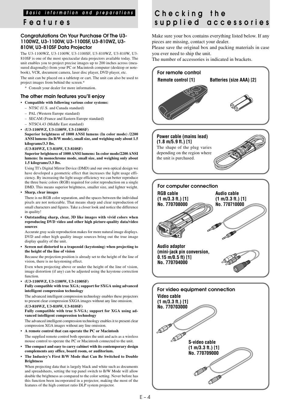 Basic information and preparations, Features, Checking the supplied accessories | PLUS Vision U3-810SF User Manual | Page 5 / 39
