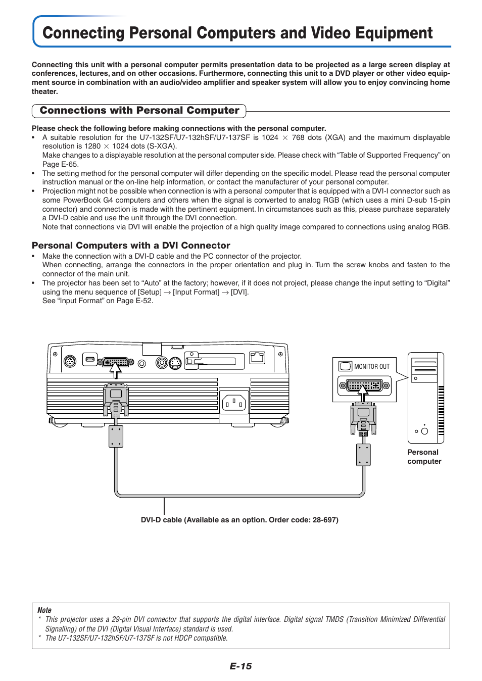 Connecting personal computers and video equipment, Connections with personal computer | PLUS Vision U7-137SF User Manual | Page 15 / 67
