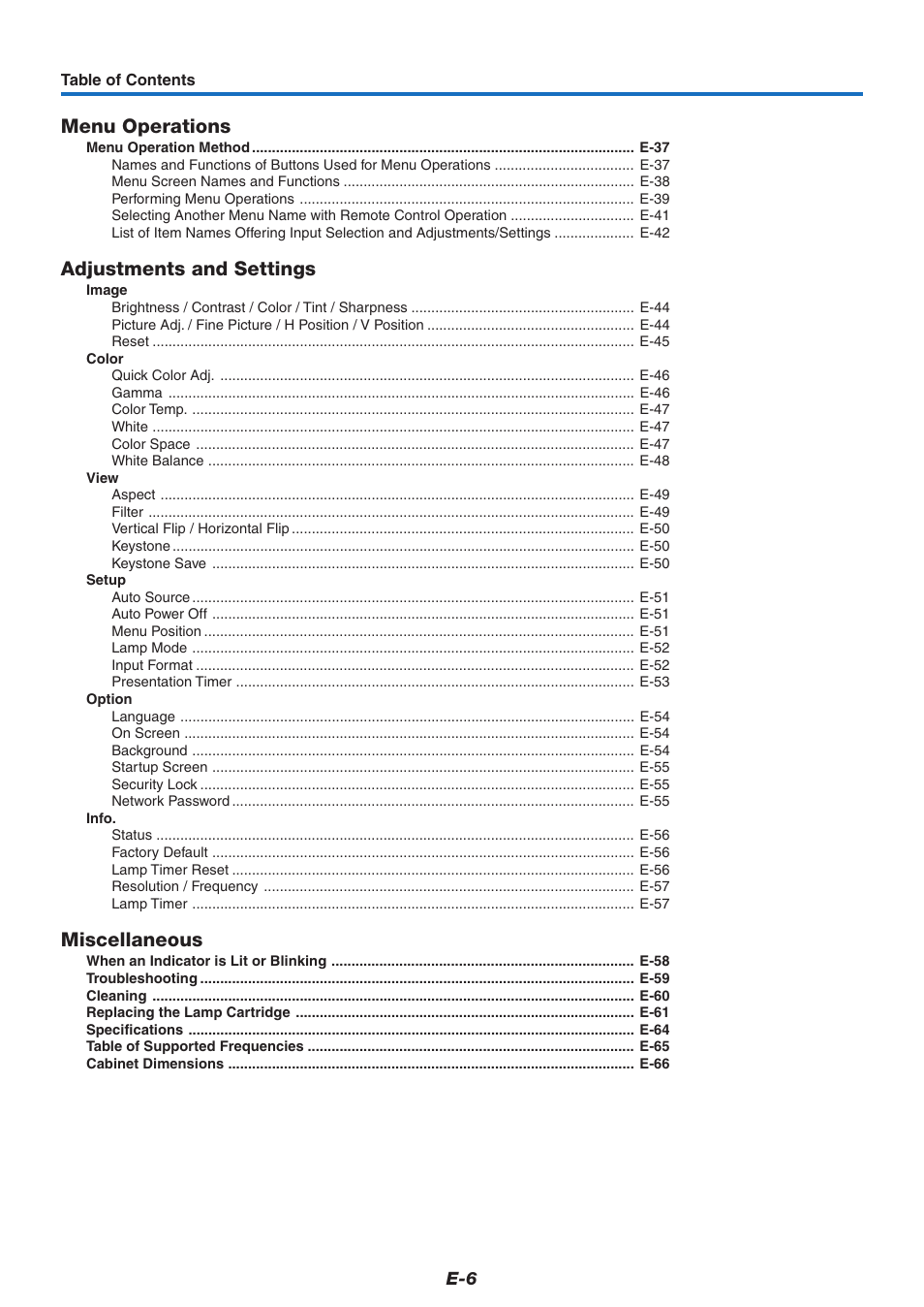 Menu operations, Adjustments and settings, Miscellaneous | PLUS Vision U7-137SF User Manual | Page 6 / 67