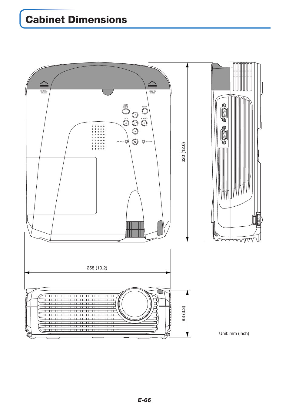 Cabinet dimensions, E-66 | PLUS Vision U7-137SF User Manual | Page 66 / 67