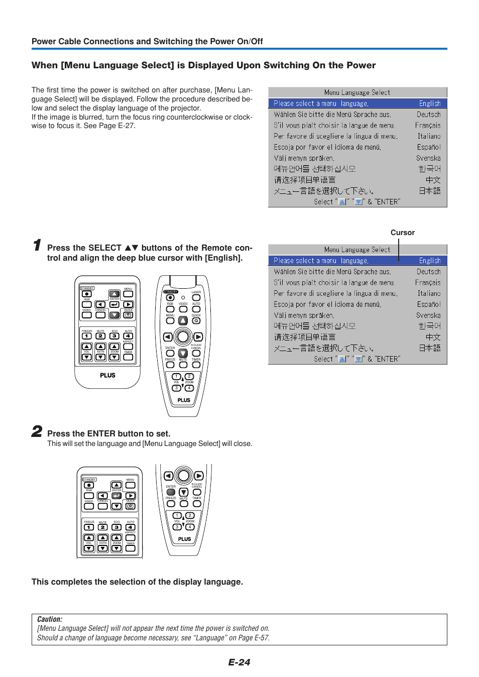 Press the enter button to set, Cursor | PLUS Vision U5-111 User Manual | Page 25 / 72