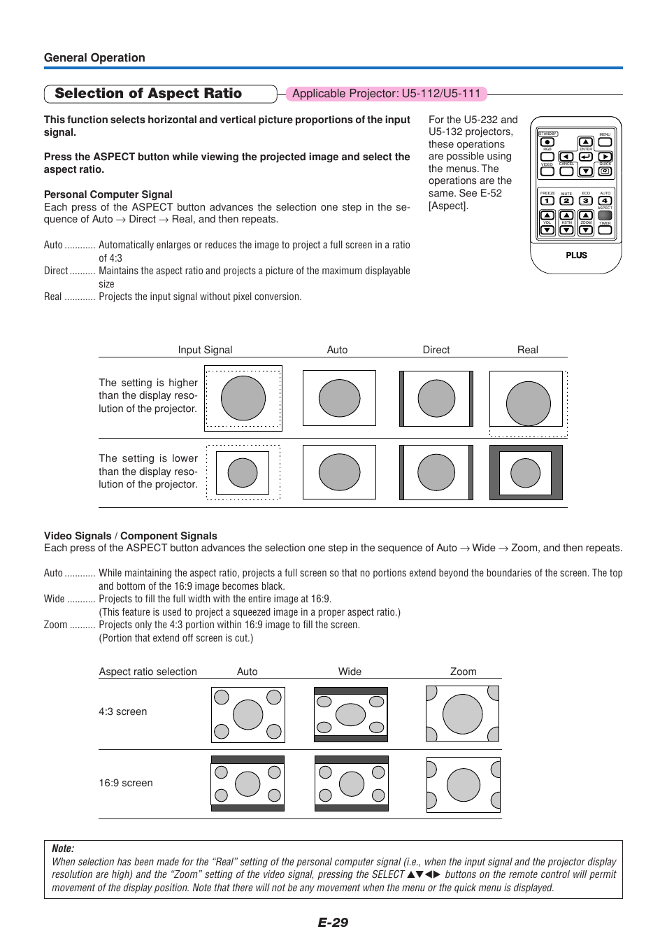 Selection of aspect ratio, E-29, General operation | PLUS Vision U5-111 User Manual | Page 30 / 72