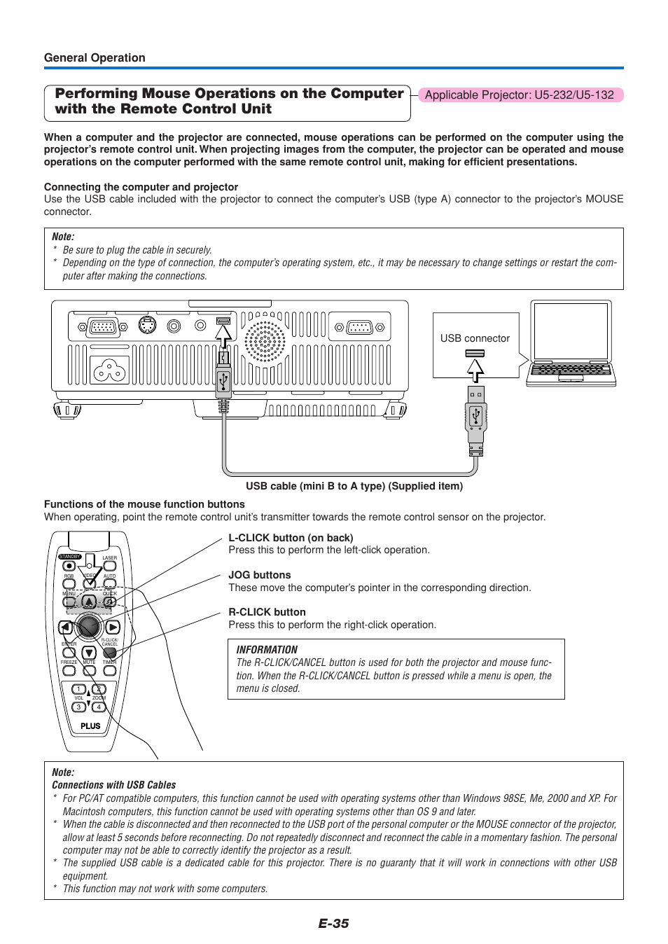 E-35, General operation | PLUS Vision U5-111 User Manual | Page 36 / 72