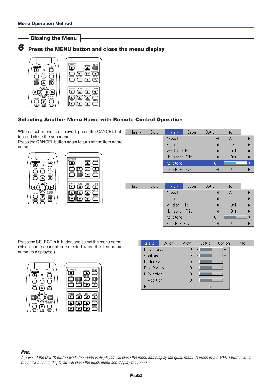 E-44, Menu operation method | PLUS Vision U5-111 User Manual | Page 45 / 72