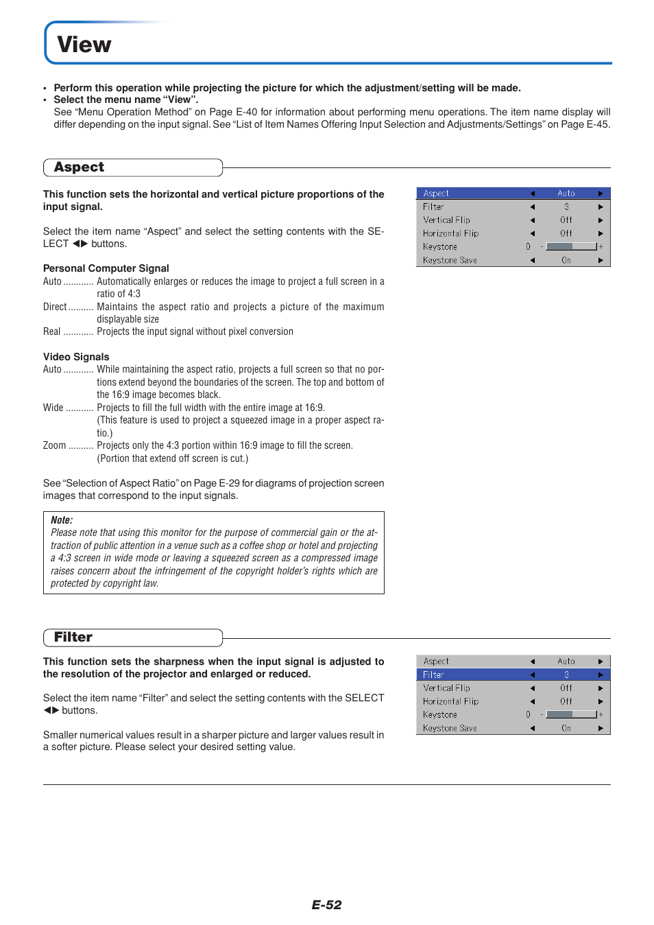 View, Aspect, Filter | PLUS Vision U5-111 User Manual | Page 53 / 72