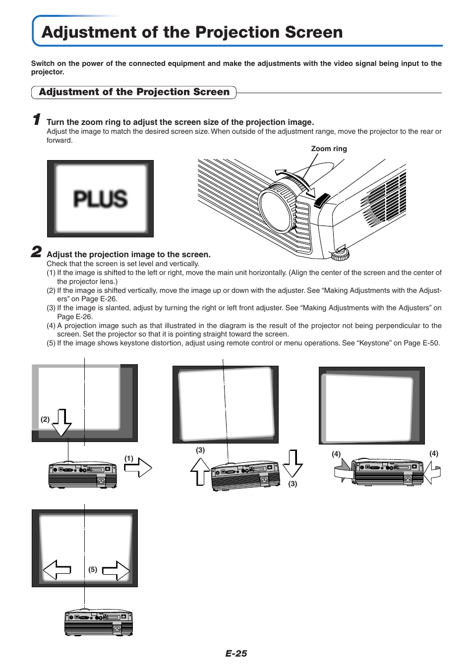 Adjustment of the projection screen | PLUS Vision U7-137 User Manual | Page 25 / 67