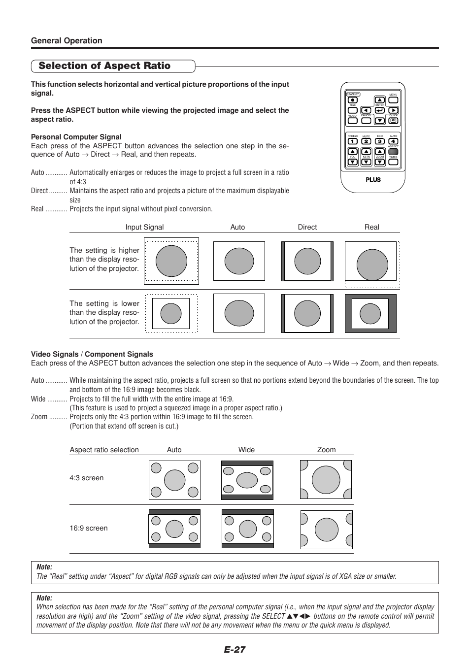Selection of aspect ratio, E-27, General operation | PLUS Vision U4-232 User Manual | Page 27 / 64