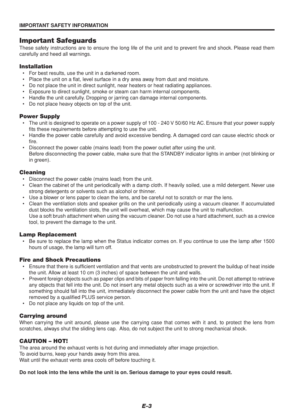 Important safeguards | PLUS Vision U4-232 User Manual | Page 3 / 64