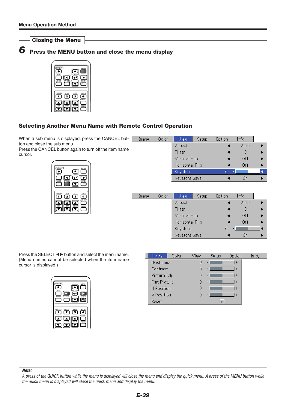 E-39, Menu operation method | PLUS Vision U4-232 User Manual | Page 39 / 64