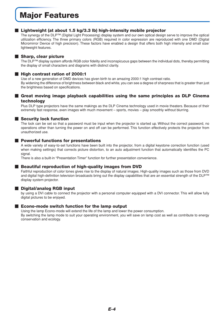 Major features | PLUS Vision U4-232 User Manual | Page 4 / 64