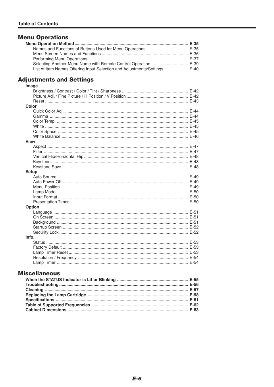 Menu operations, Adjustments and settings, Miscellaneous | PLUS Vision U4-232 User Manual | Page 6 / 64