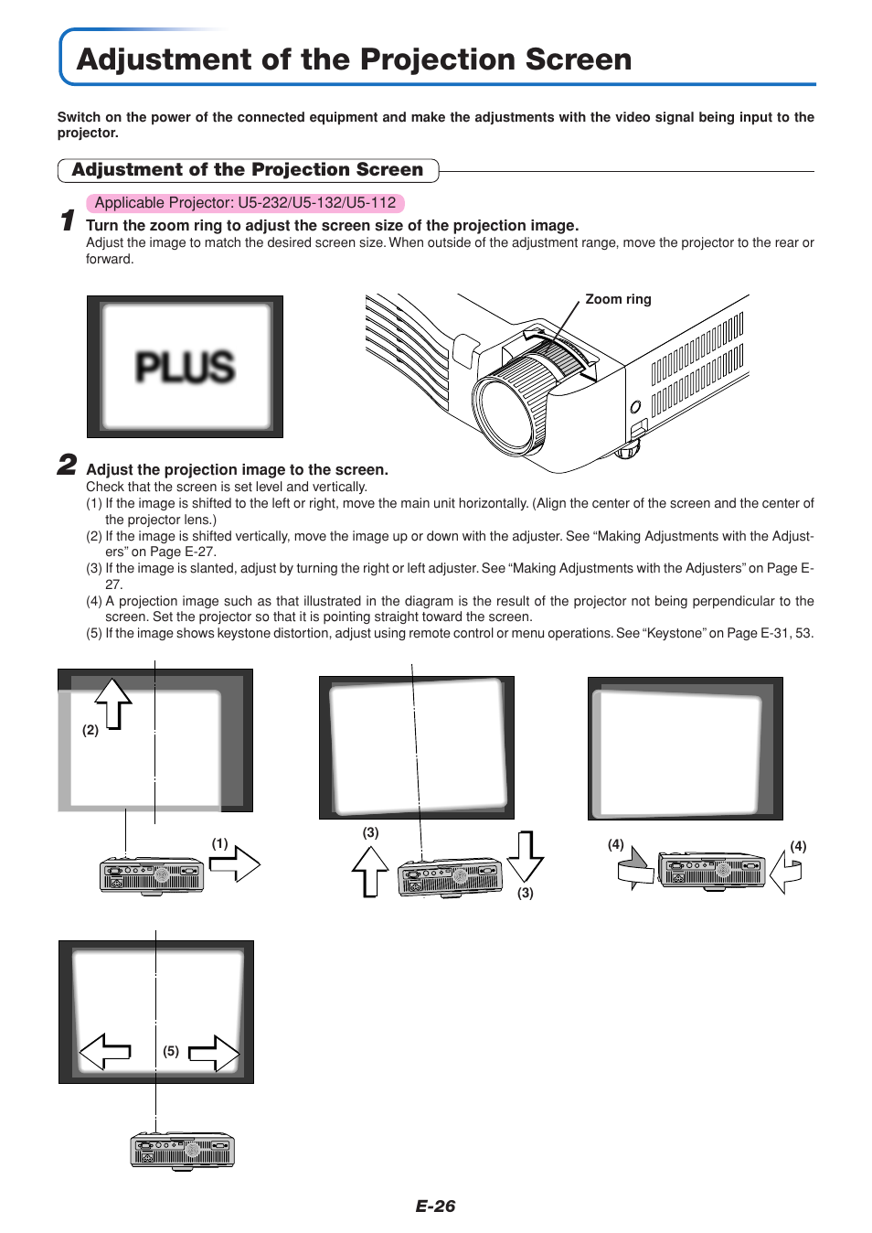 Adjustment of the projection screen | PLUS Vision U5-232 User Manual | Page 27 / 72