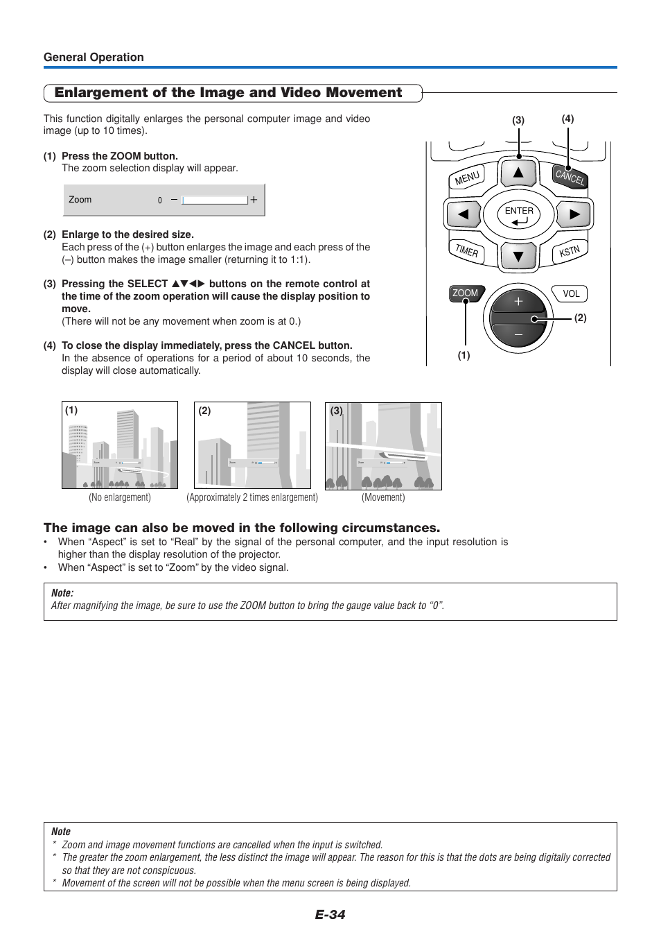 Enlargement of the image and video movement, E-34 | PLUS Vision U4-111 User Manual | Page 35 / 80