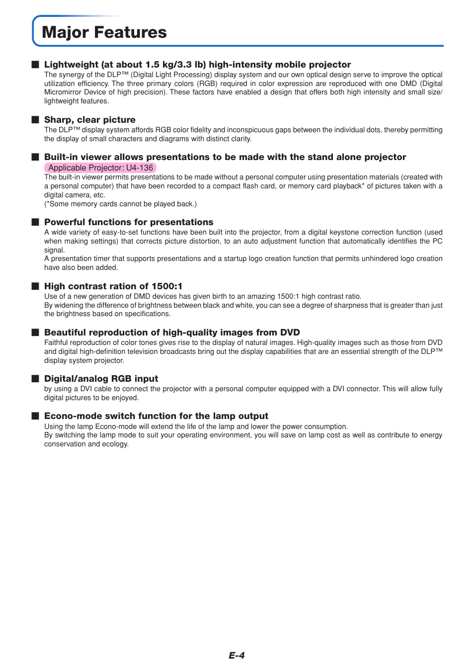 Major features | PLUS Vision U4-111 User Manual | Page 5 / 80