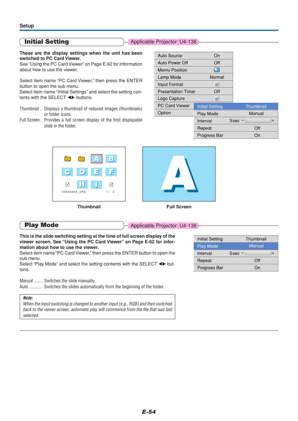 Initial setting, Play mode, E-54 | PLUS Vision U4-111 User Manual | Page 55 / 80