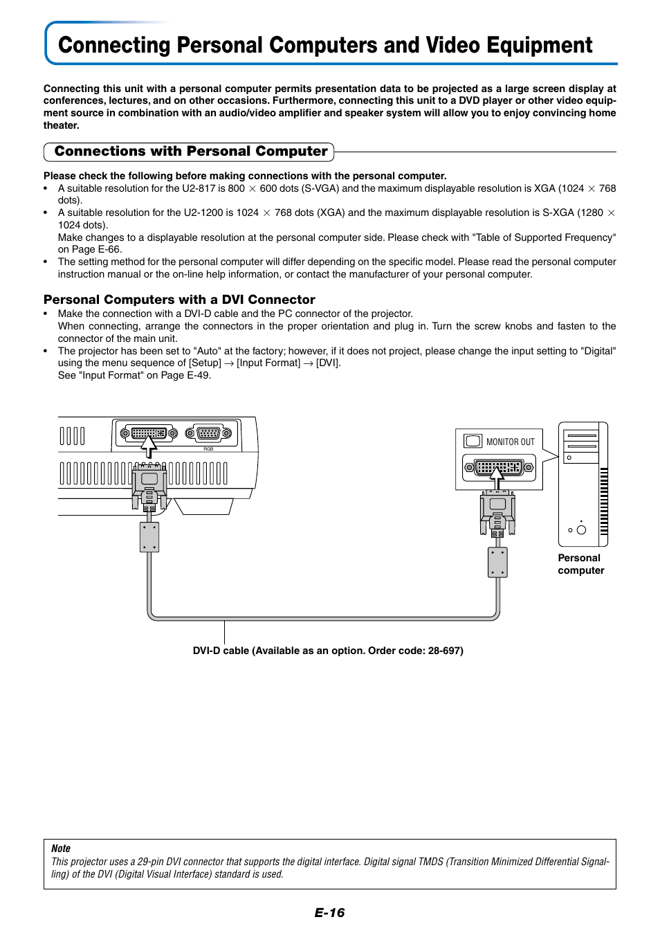 Connecting personal computers and video equipment, Connections with personal computer | PLUS Vision Data Projector User Manual | Page 16 / 68