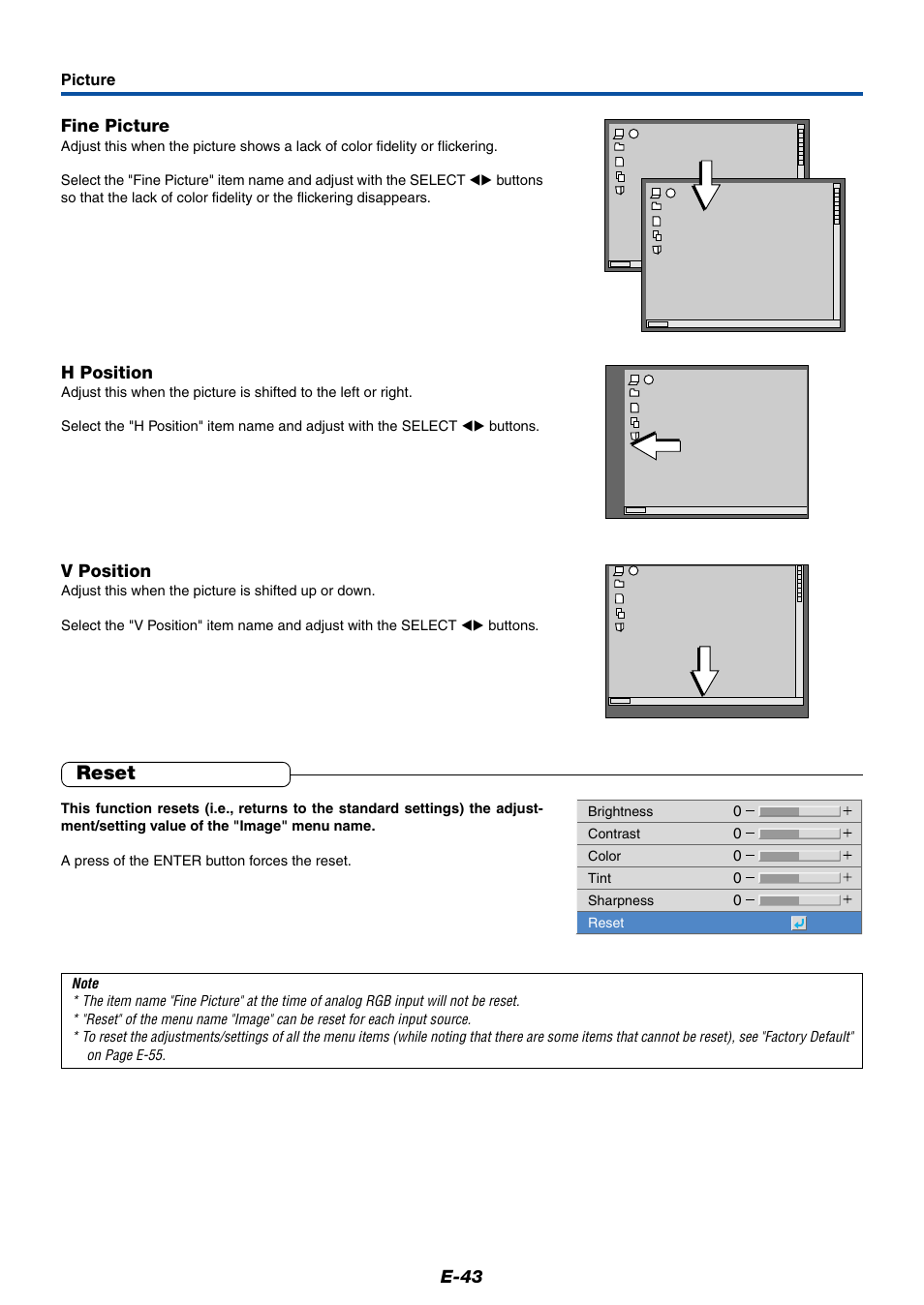 Reset | PLUS Vision Data Projector User Manual | Page 43 / 68