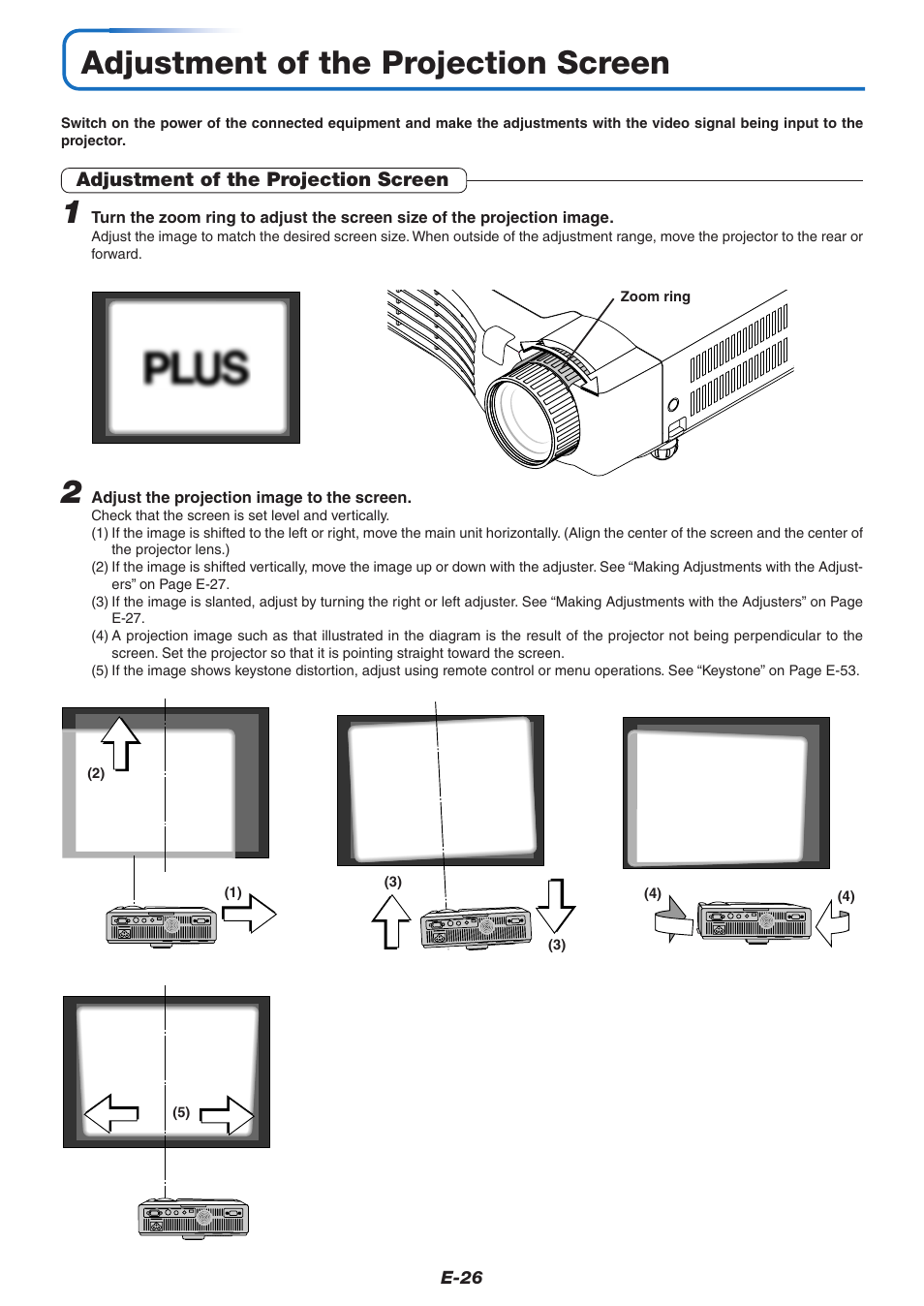 Adjustment of the projection screen | PLUS Vision U5-732 User Manual | Page 26 / 70