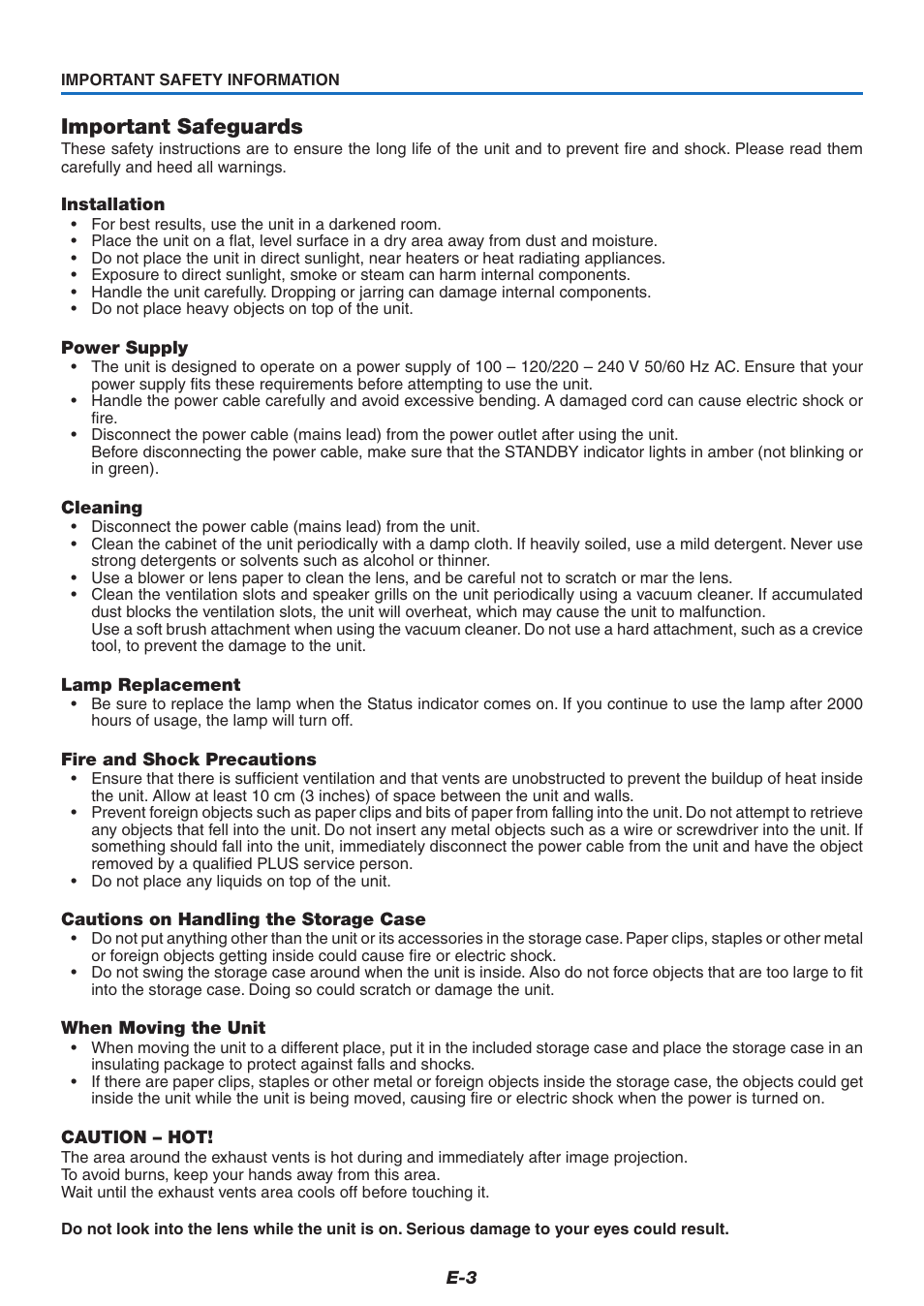 Important safeguards | PLUS Vision U5-732 User Manual | Page 3 / 70