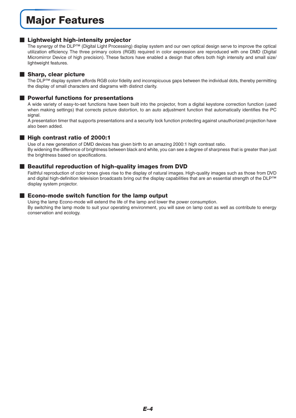 Major features | PLUS Vision U5-732 User Manual | Page 4 / 70