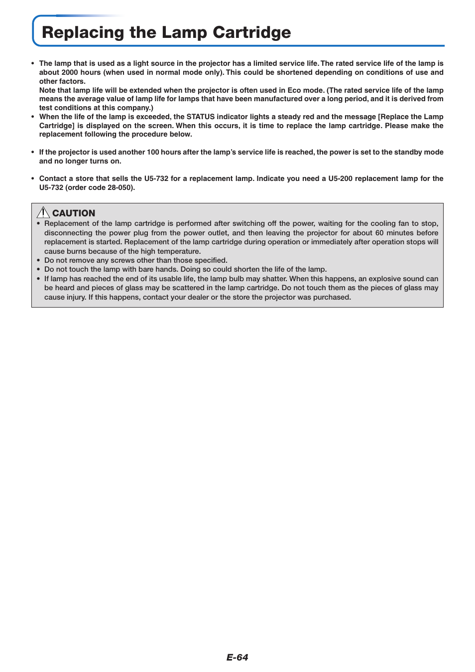 Replacing the lamp cartridge | PLUS Vision U5-732 User Manual | Page 64 / 70