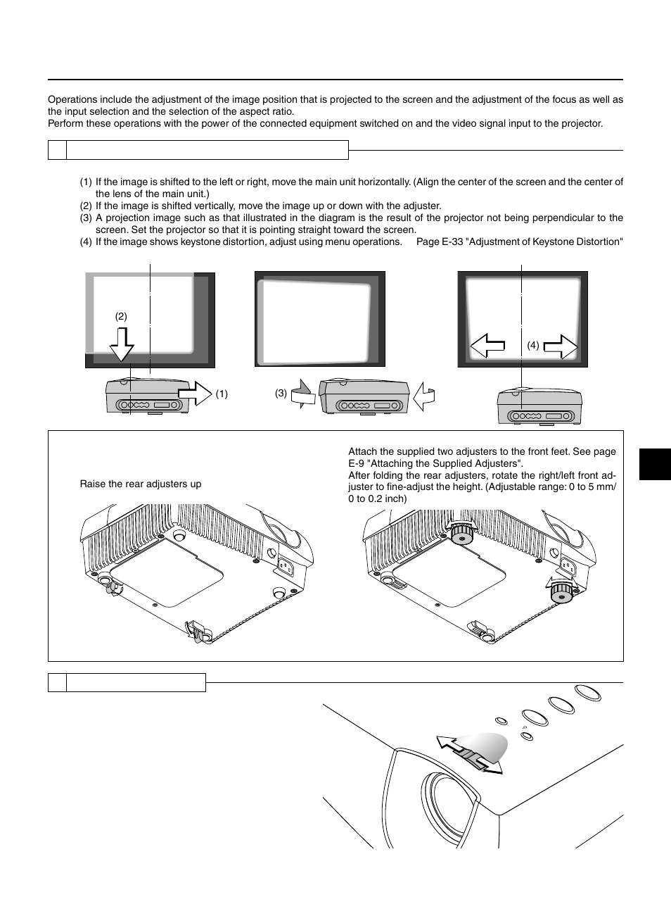 Adjustment of the projection screen, 6 projection screen position adjustment, 7 focus adjustment | PLUS Vision HE-3100 User Manual | Page 19 / 44