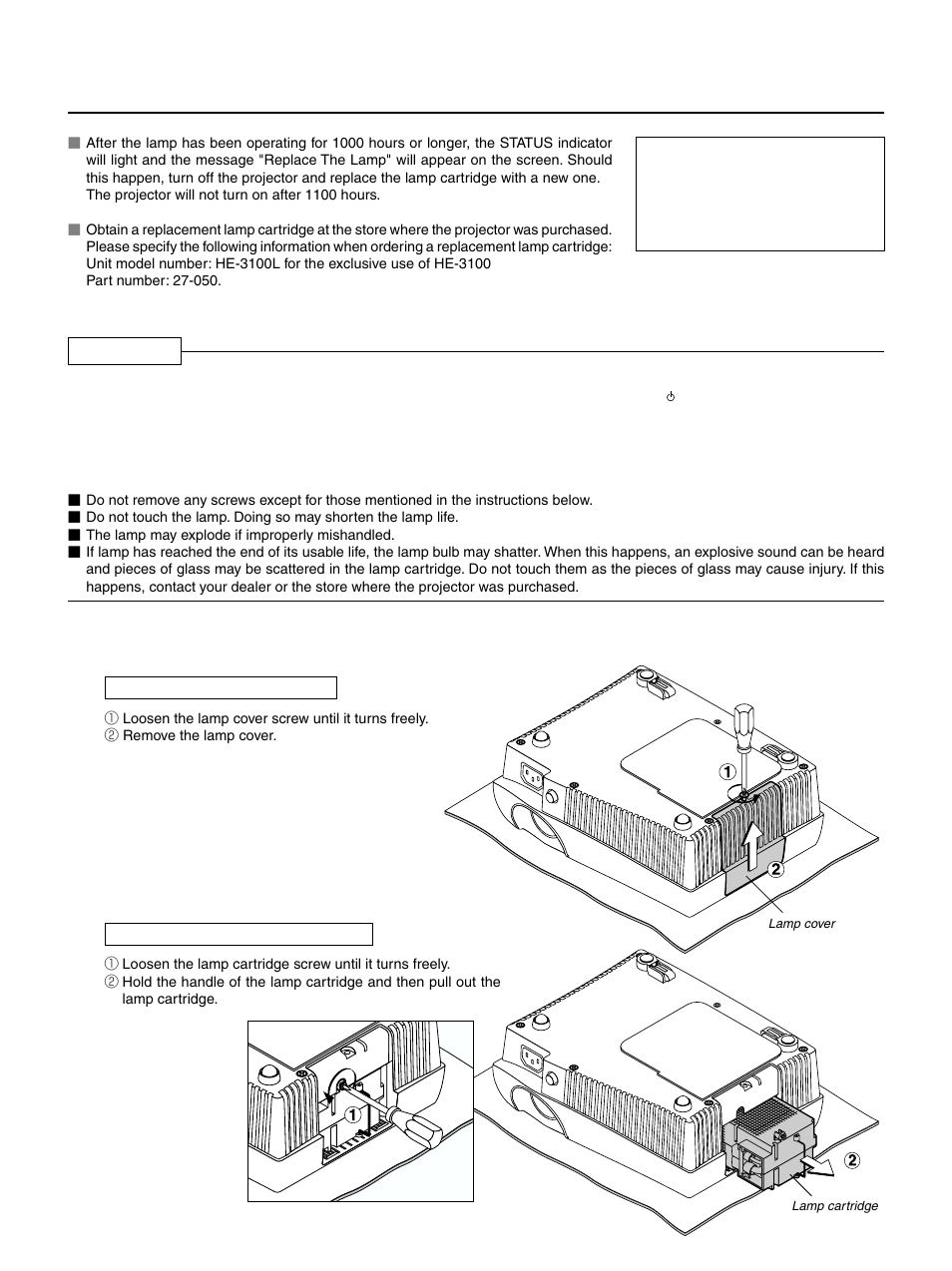 Replacing the lamp cartridge | PLUS Vision HE-3100 User Manual | Page 40 / 44