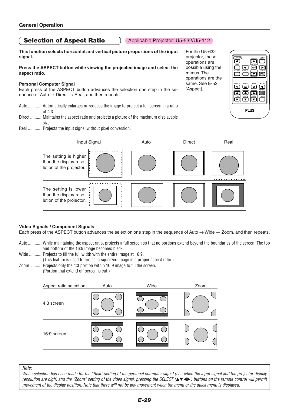 Selection of aspect ratio, E-29, General operation | PLUS Vision U5-632 User Manual | Page 30 / 72