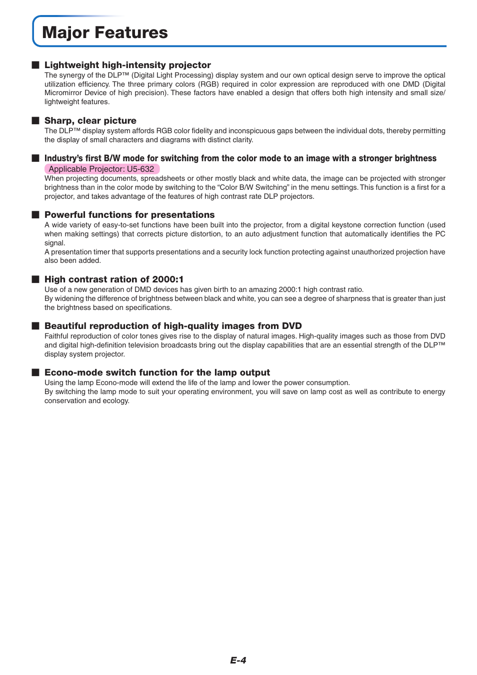 Major features | PLUS Vision U5-632 User Manual | Page 5 / 72